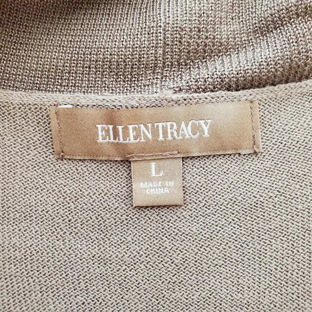 Ellen Tracy Cropped Open Front Cardigan Women Size L Tan Golden Brown